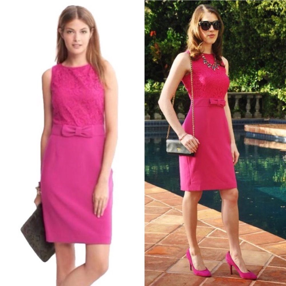 🆕 Banana Republic Magenta Lace Bow Sheath Dress